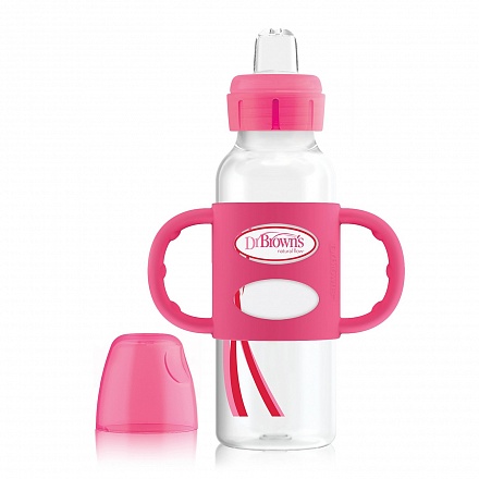 Бутылочка-поильник с узким горлышком с ручками розовая, 250 мл 